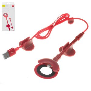 USB кабель Baseus O type Car Mount, USB тип A, Lightning, 80 см, 2,1 А, красный, с держателем, в нейлоновой оплетке, #CALOX 09