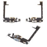 Шлейф для iPhone 11 Pro Max, коннектора наушников, коннектора зарядки, серебристый, с микрофоном, Original (PRC)