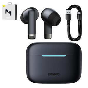 Гарнітура Baseus Bowie E9, вакуумна, бездротова, чорна, із зарядним кейсом, з USB кабелем тип C, #NGTW120001