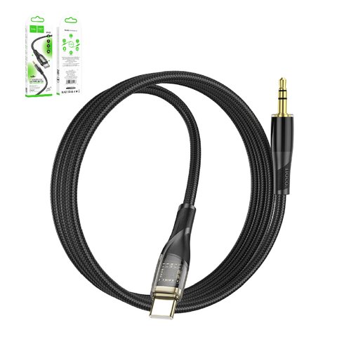 AUX кабель Hoco UPA25, USB тип C, TRS 3.5 мм, 100 см, чорний, в нейлоновому обплетенні, #6931474791177