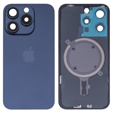 Задняя панель корпуса для iPhone 15 Pro, синяя, со стеклом камеры, small hole