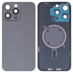 Задняя панель корпуса для iPhone 15 Pro Max, серая, со стеклом камеры, High Copy, natural titanium