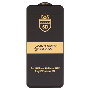 Захисне скло ESD 6D для Huawei Honor X8, Nova Y90, сумісне з чохлом, Full Glue, Anti Static, без упаковки , чорний