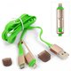 USB Cable, (USB type-A, micro USB type-B, Lightning, green)