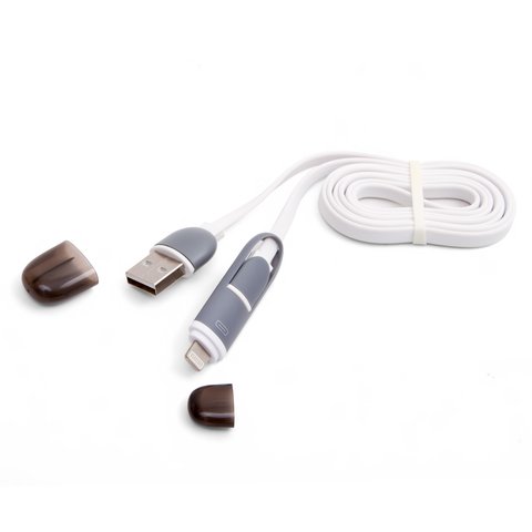 Cable USB micro USB, 2 in 1, USB tipo A, micro USB tipo B, Lightning, 100 cm, blanco