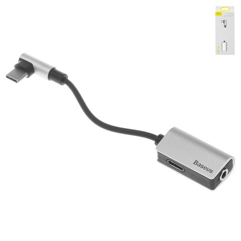 Adaptador Baseus L45, no soporta micrófono, en forma de L, de USB tipo C a 3.5 mm 2 en 1, USB tipo C, TRS 3.5 mm, plateado, 1 A, #CATL45 0S
