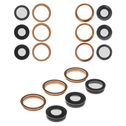 Camera Lens compatible with iPhone 11 Pro Max, golden, with frames, set 6 pcs., matte gold 