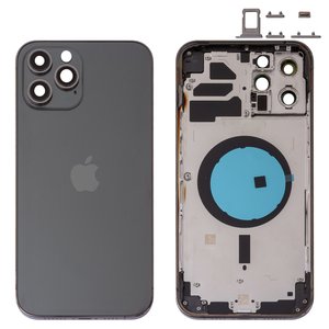 Housing compatible with iPhone 12 Pro Max, gray, with SIM card holders, with side buttons, graphite 