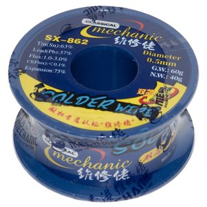 Estaño Mechanic SX 862, Sn 63% , Pb 37%, flux 1 3%, 0,5 mm, 60 g