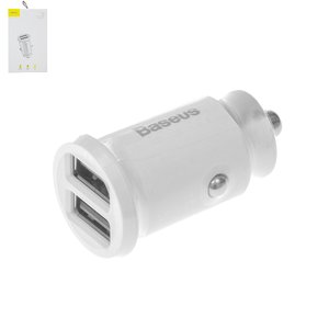 Автомобільний зарядний пристрій Baseus C8 K, 12 В, 2 USB виходи 5В 3.1А , біле, #CCALL ML02