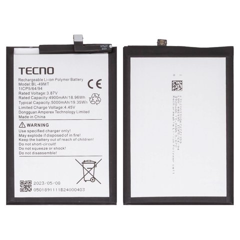 Battery BL 49MT compatible with Tecno Camon 19 Pro, Camon 19 Pro 5G, Li Polymer, 3.87 V, 5000 mAh, Original PRC  