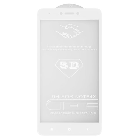 Vidrio de protección templado All Spares puede usarse con Xiaomi Redmi Note 4X, 5D Full Glue, blanco, capa de adhesivo se extiende sobre toda la superficie del vidrio