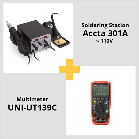 Ofreta combinada: estación de soldadura de aire caliente Accta 301A 110 V  + multímetro digital UNI T UT139C