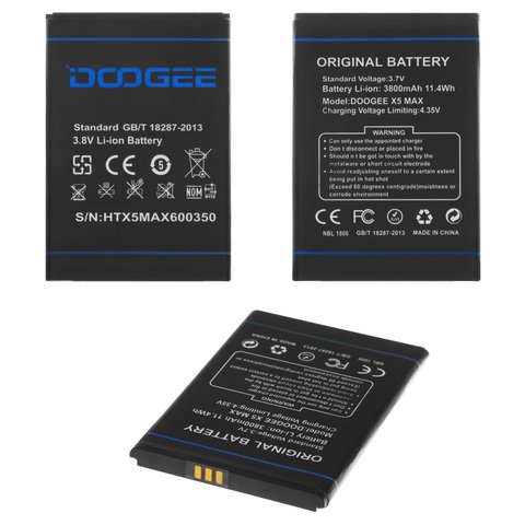Batería puede usarse con Doogee X5 Max, X5 Max Pro, Li ion, 3.8 V, 3800 mAh, Original PRC 