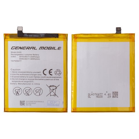 Batería G005 puede usarse con General Mobile GM 8, Li Polymer, 3.85 V, 3005 mAh, Original PRC 