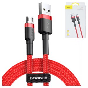USB кабель Baseus Cafule, USB тип A, micro USB тип B, 100 см, 2,4 А, червоний, двосторонній micro USB тип B, в нейлоновому обплетенні, #CAMKLF B09