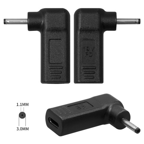 Адаптер для зарядки PD trigger для ноутбуків, 19 B, USB тип C, d 3,0 мм, d 1,1 мм