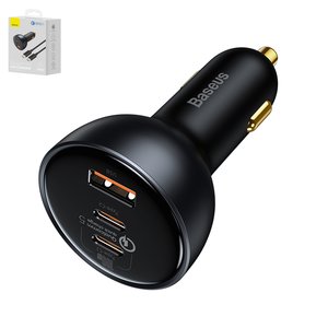 Автомобильное зарядное устройство Baseus Qualcomm Quick Charge 5 Technology, черное, Quick Charge, c кабелем USB тип C к USB тип C, 160 Вт, 3 порта, 12 24 B, #TZCCZM 0G