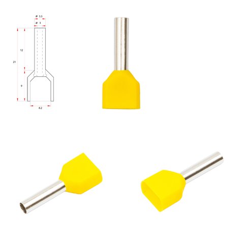 Наконечник TE2512, для 2х проводов, трубчастый, изолированный, желтый, 10 шт., 2,5 мм², 12 мм