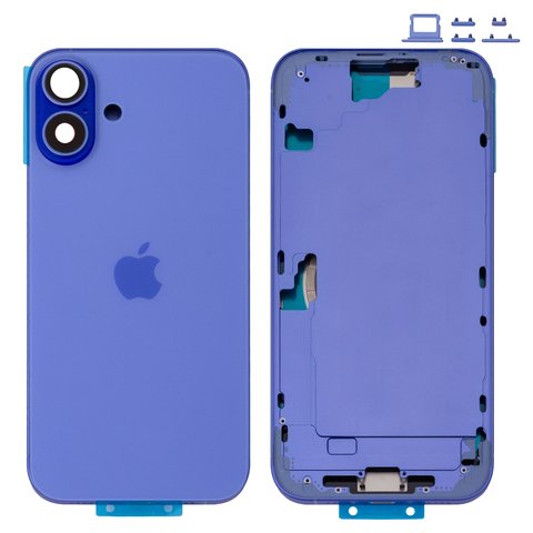 Корпус для iPhone 16 Plus, фиолетовый, с держателем SIM карты, с боковыми кнопками, Original PRC , EU Version, ultramarine