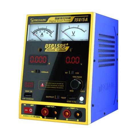 Лабораторный блок питания Mechanic DSP15D5+, одноканальный, трансформаторный, до 15 В, до 5 А, комбинированные индикаторы