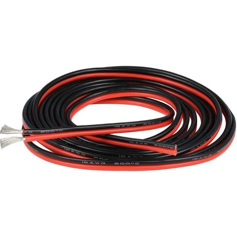 Провод двойной в силиконовой изоляции 16AWG, 1,31 мм², 1 м, черный, красный